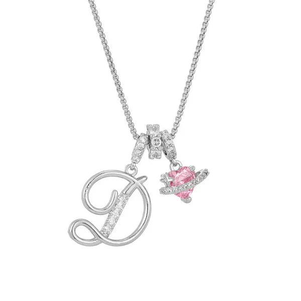 LUMARA™ - 3-Layer Initial Necklace with Pink Heart Zircon