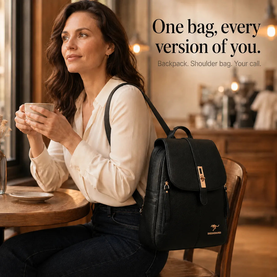 Marabella – Backpack with Twist-Lock Flap and Rose-Gold Hardware