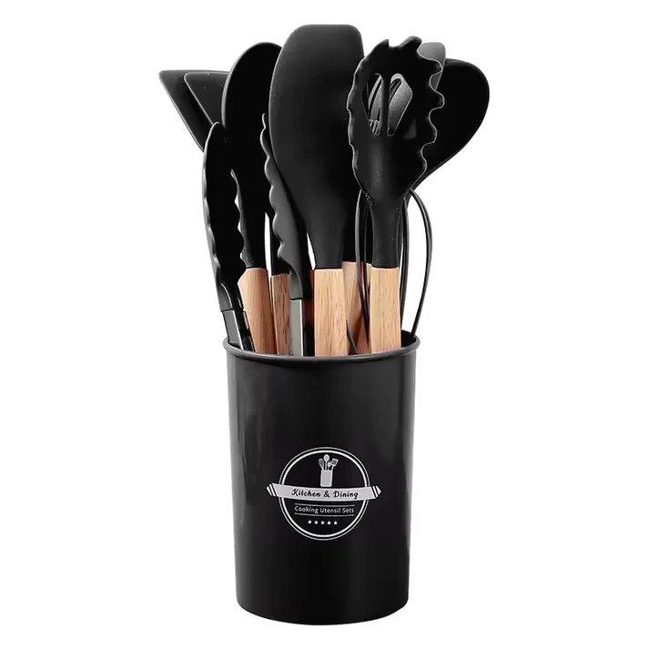 Culinara™ – 12 Piece Silicone Kitchen Set with Wooden Handles
