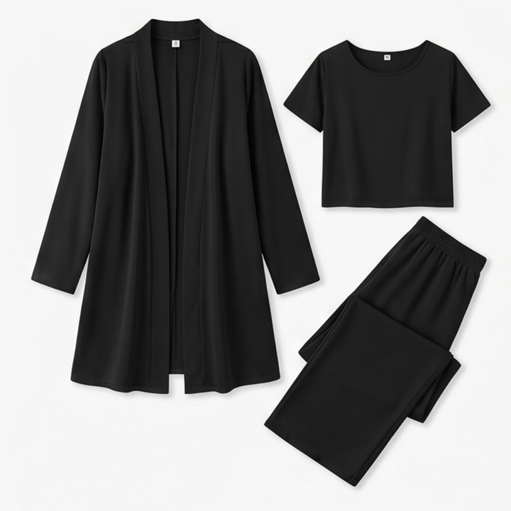 Maevelle™ Elegant 3-Piece Set with Drape Cardigan