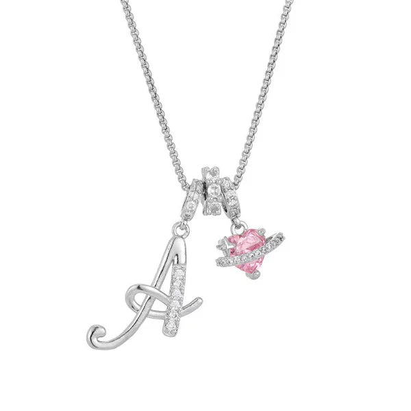 LUMARA™ - 3-Layer Initial Necklace with Pink Heart Zircon