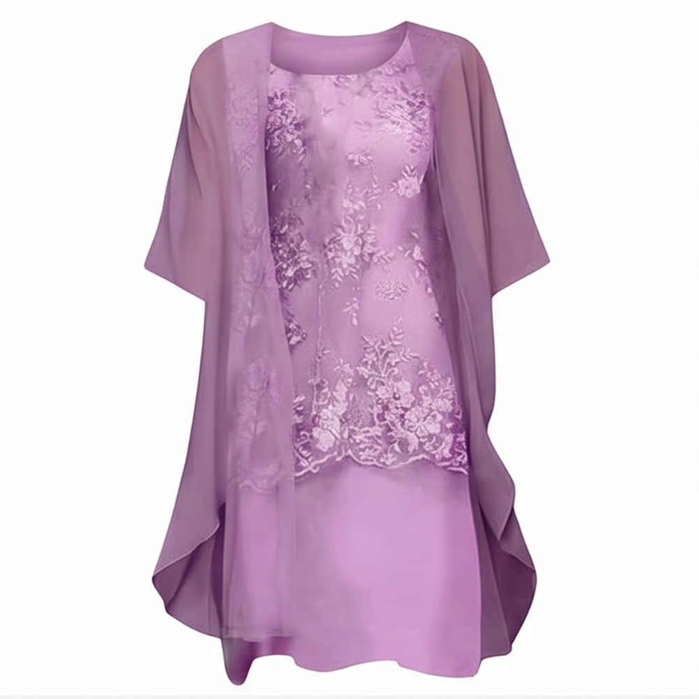 Lunavia - Women's Floral Lace Dress Set with Chiffon Shawl