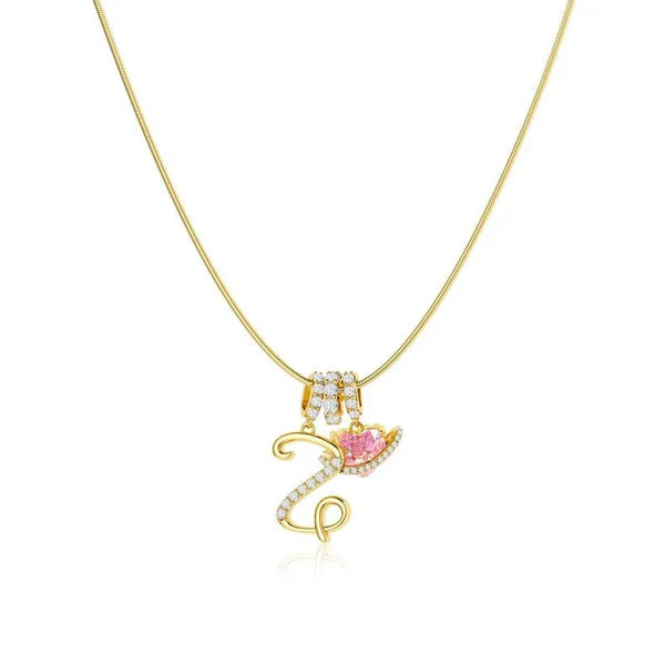 LUMARA™ - 3-Layer Initial Necklace with Pink Heart Zircon