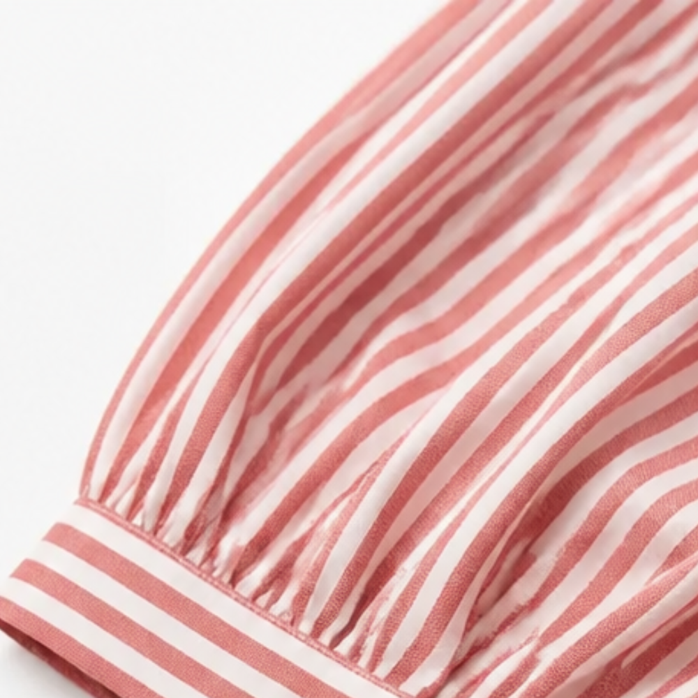 Solène™ Striped Sailor Collar Blouse with Puff Sleeves