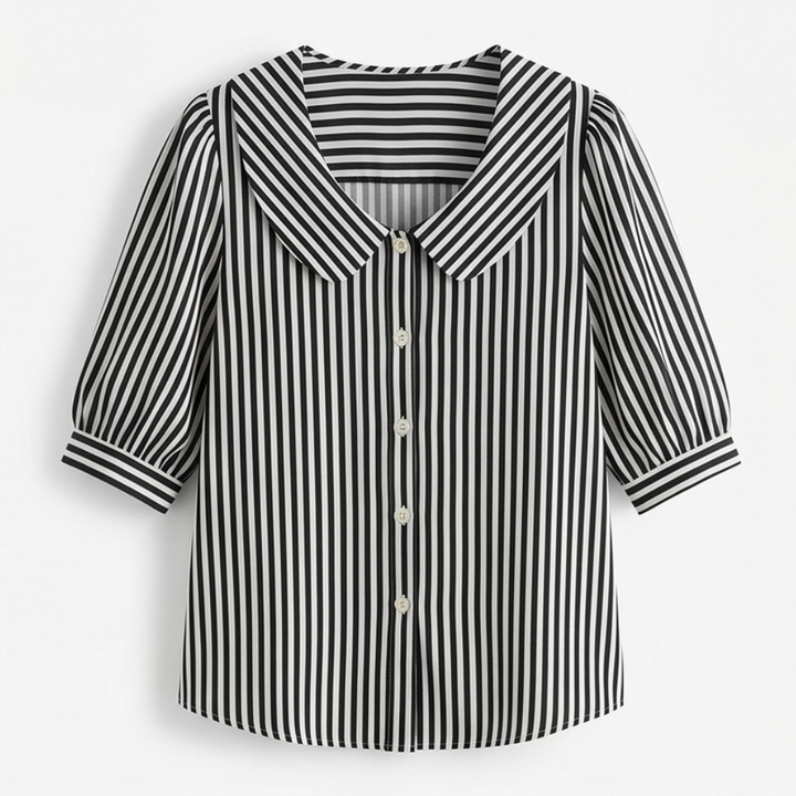 Solène™ Striped Sailor Collar Blouse with Puff Sleeves