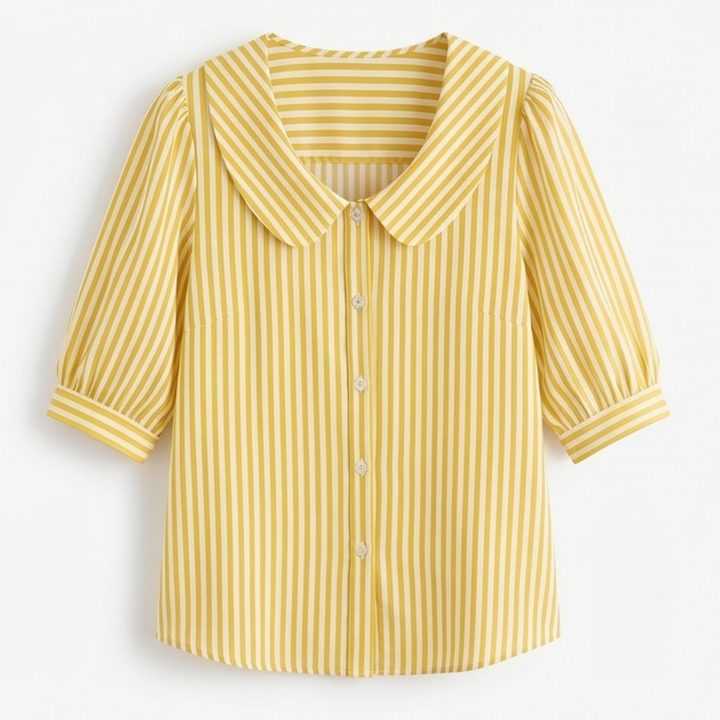 Solène™ Striped Sailor Collar Blouse with Puff Sleeves