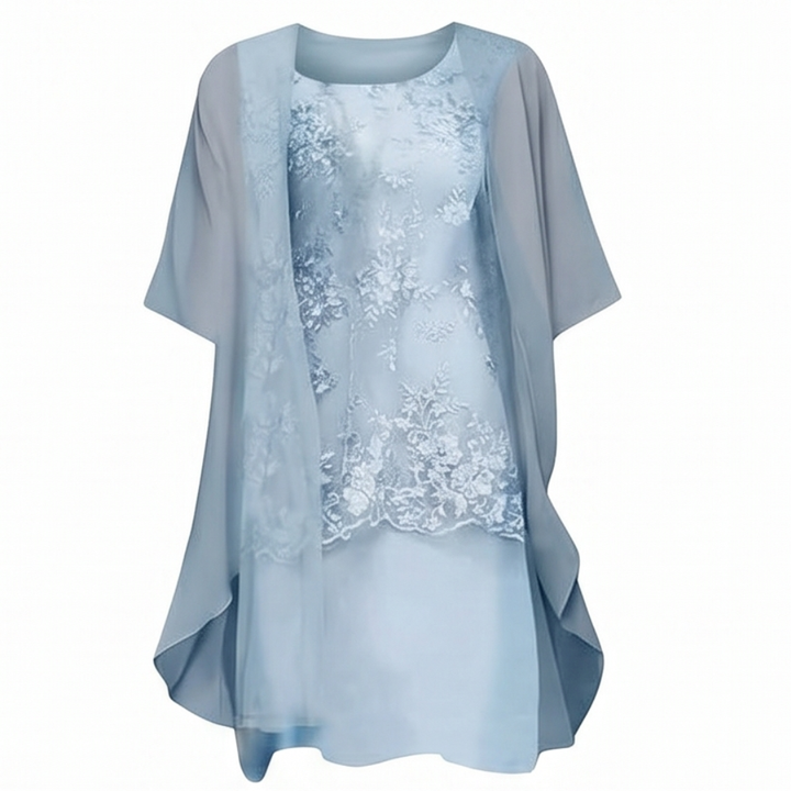 Lunavia - Women's Floral Lace Dress Set with Chiffon Shawl