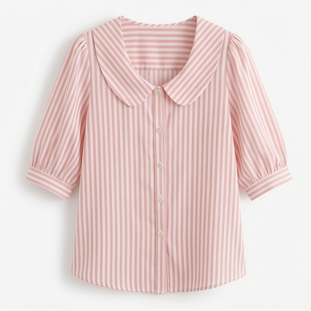 Solène™ Striped Sailor Collar Blouse with Puff Sleeves