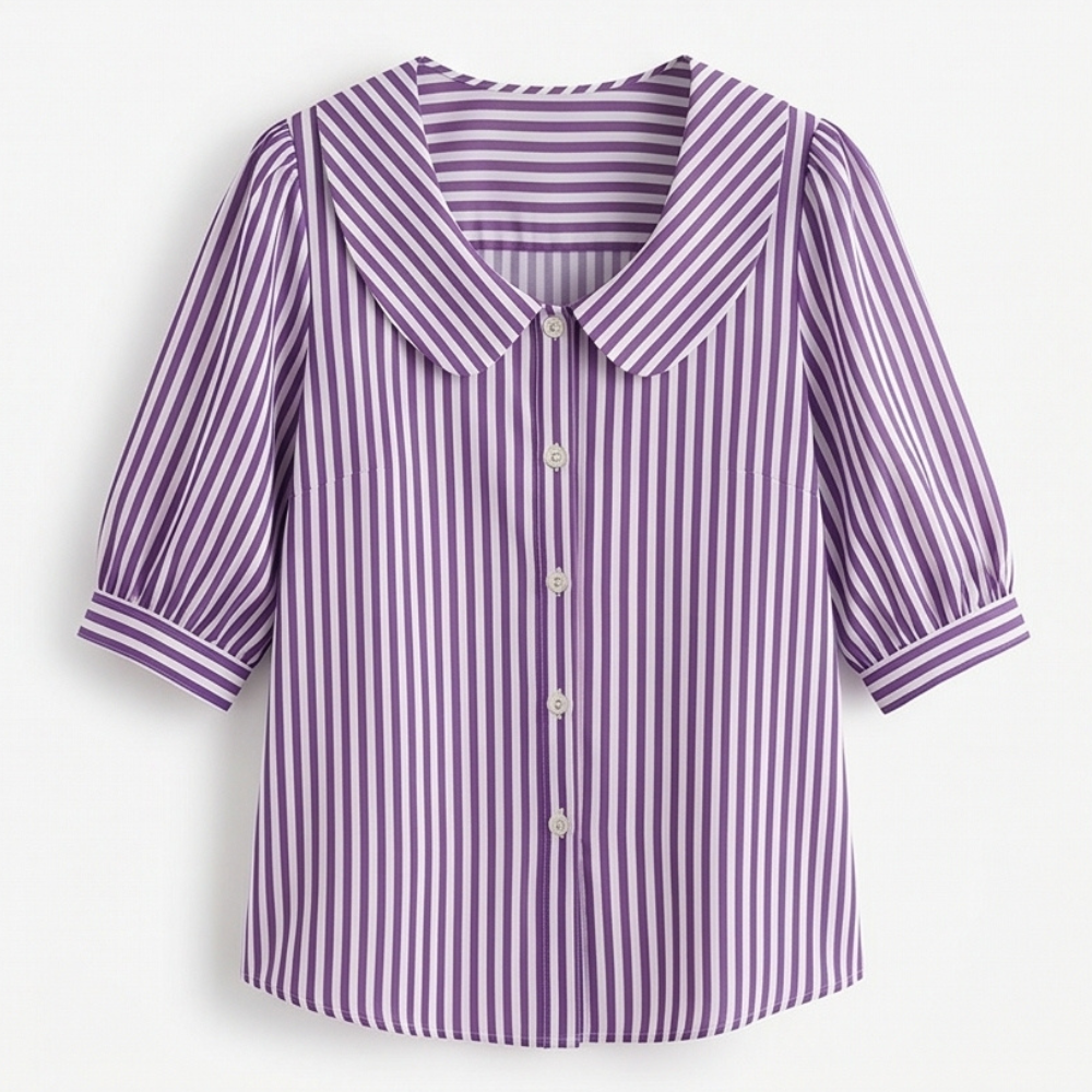 Solène™ Striped Sailor Collar Blouse with Puff Sleeves