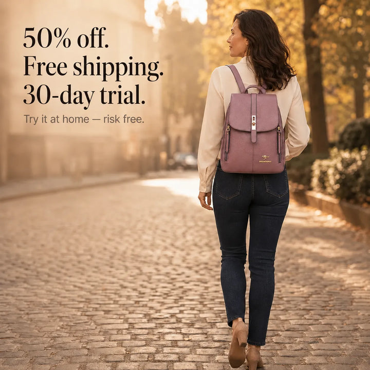 Marabella – Backpack with Twist-Lock Flap and Rose-Gold Hardware