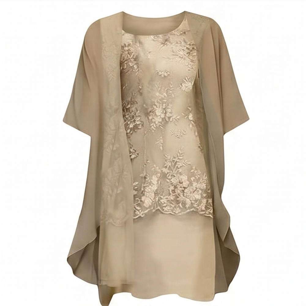 Lunavia - Women's Floral Lace Dress Set with Chiffon Shawl