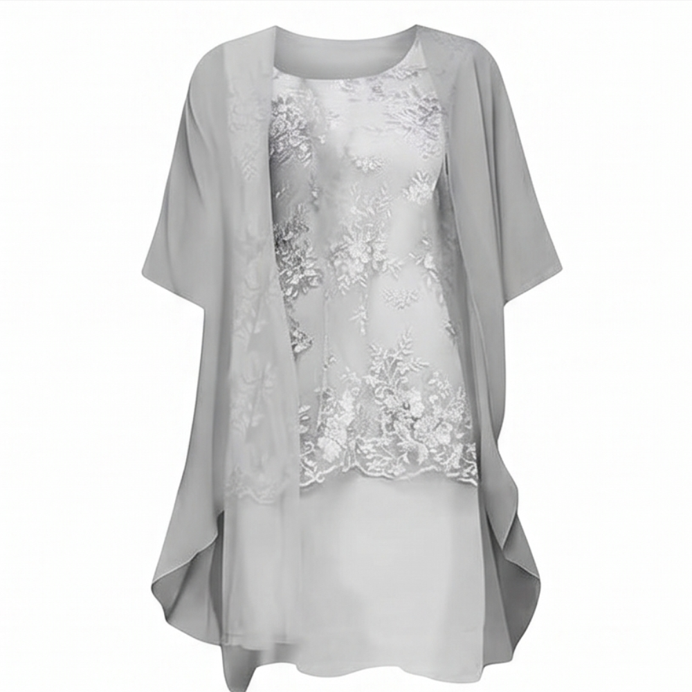 Lunavia - Women's Floral Lace Dress Set with Chiffon Shawl