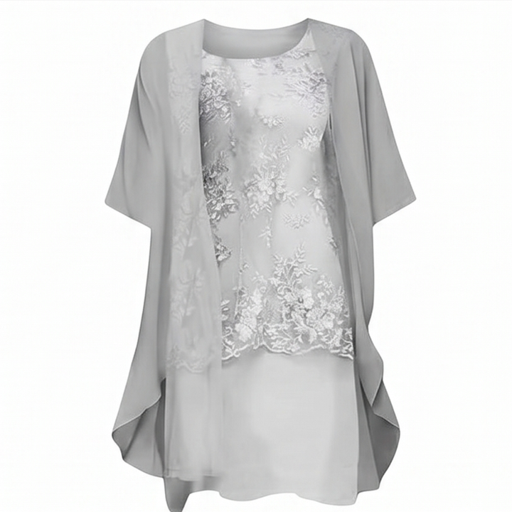 Lunavia - Women's Floral Lace Dress Set with Chiffon Shawl