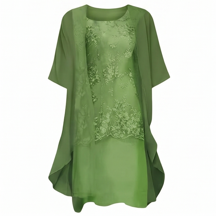 Lunavia - Women's Floral Lace Dress Set with Chiffon Shawl