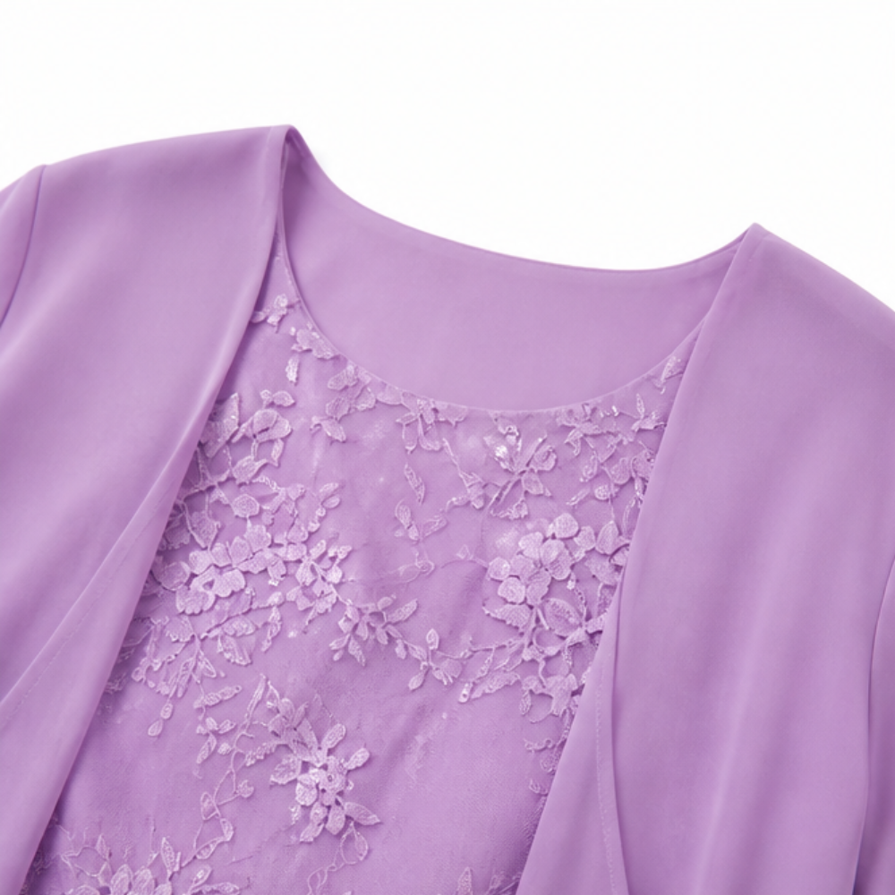 Lunavia - Women's Floral Lace Dress Set with Chiffon Shawl