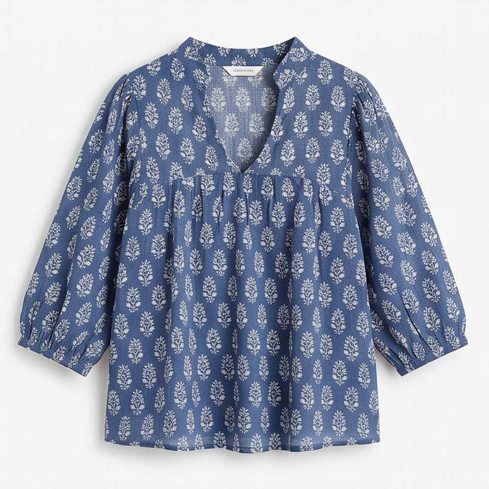 Marivell™ – Block-Print V-Neck Summer Blouse