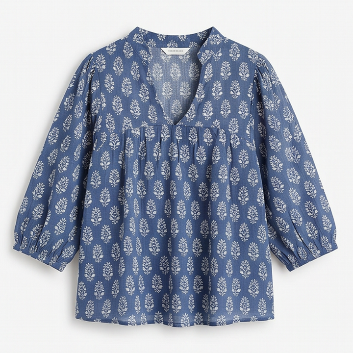 Marivell™ – Block-Print V-Neck Summer Blouse