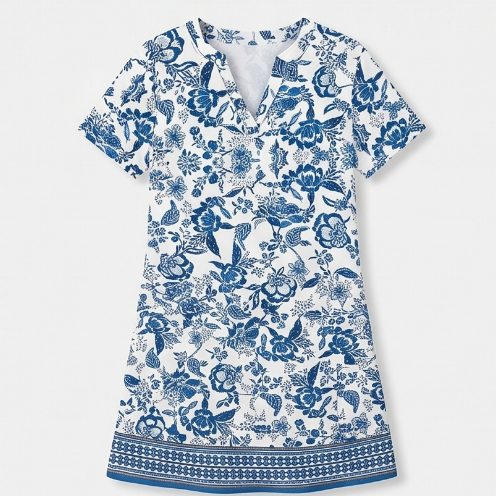 Veluna™ – V-Neck Floral Dress with Pockets
