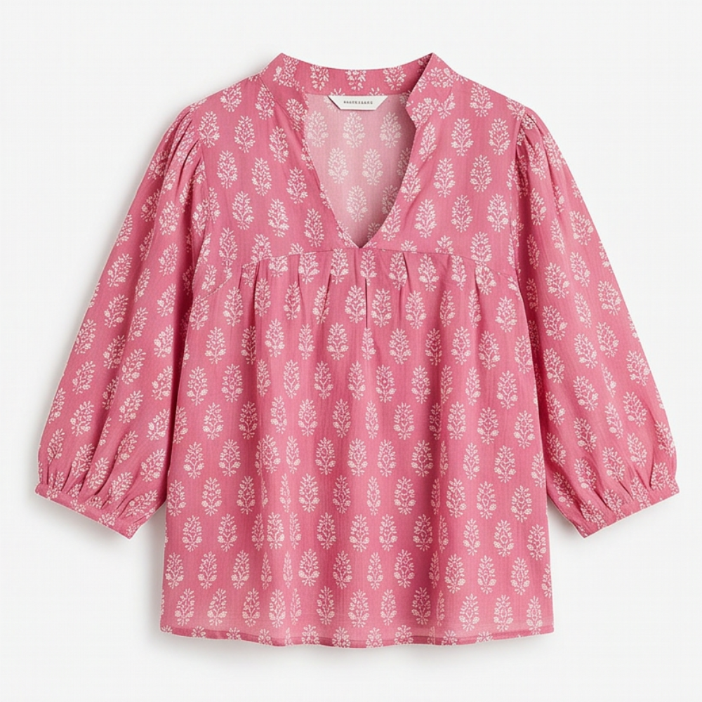 Marivell™ – Block-Print V-Neck Summer Blouse