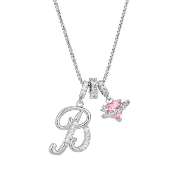 LUMARA™ - 3-Layer Initial Necklace with Pink Heart Zircon