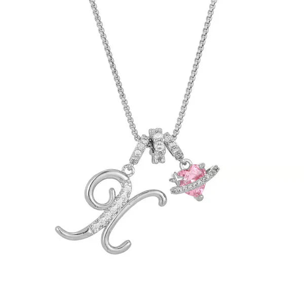 LUMARA™ - 3-Layer Initial Necklace with Pink Heart Zircon