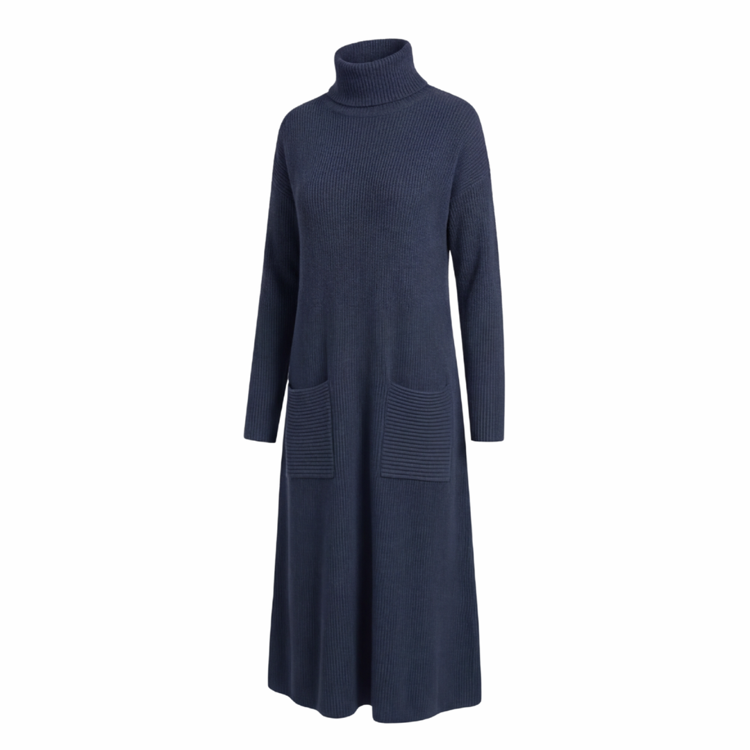 Velara™ - Relaxed Turtleneck Sweater Dress with Pockets