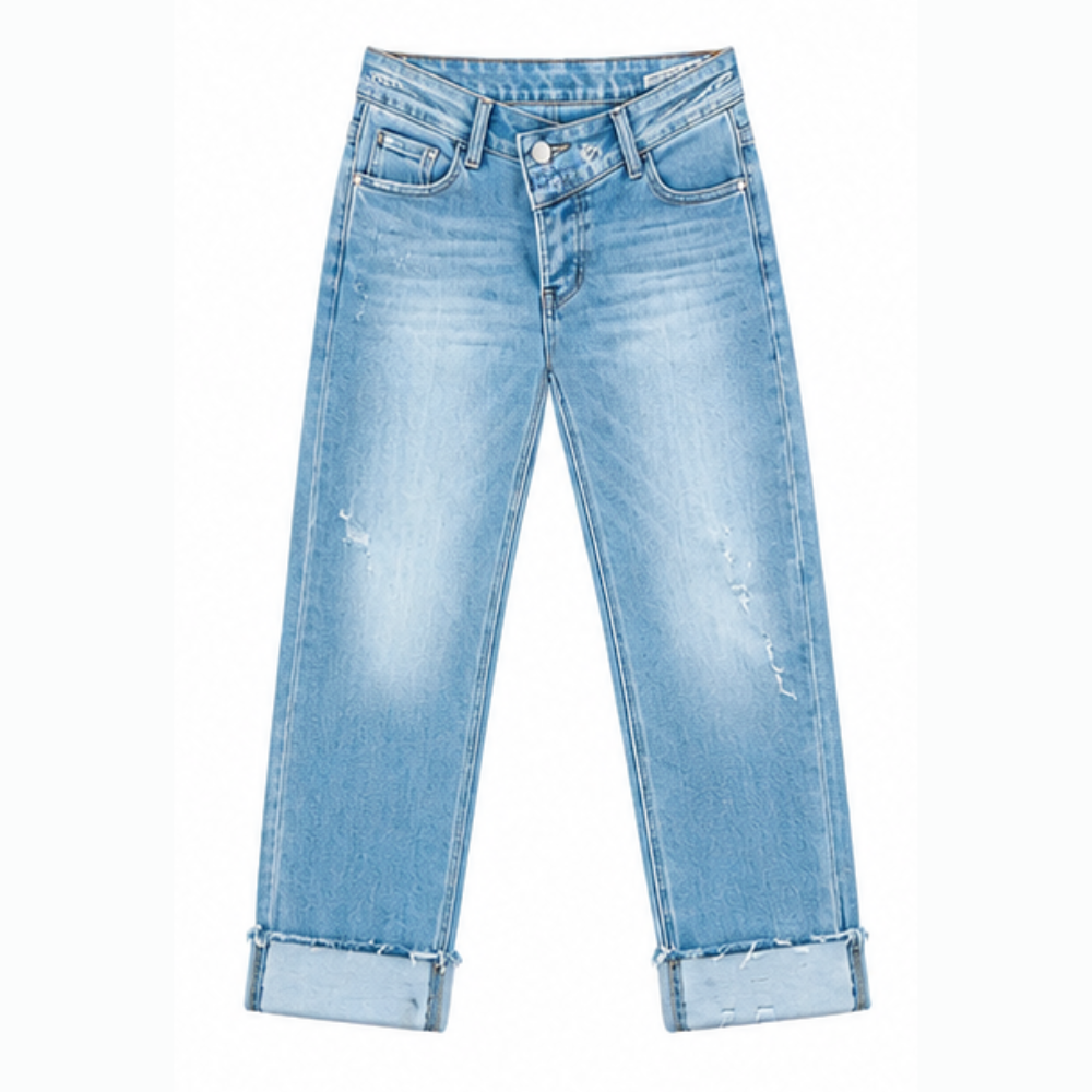 Denvie™ High-Waisted Crossover Straight-Leg Jeans