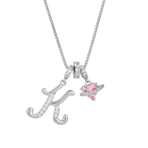 LUMARA™ - 3-Layer Initial Necklace with Pink Heart Zircon