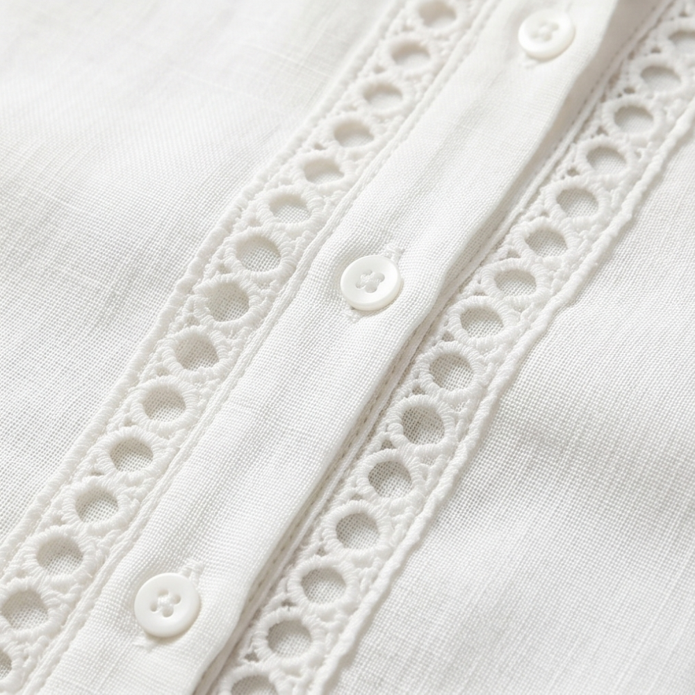 Lunavia - Women's Eyelet Trim Button-Down Blouse