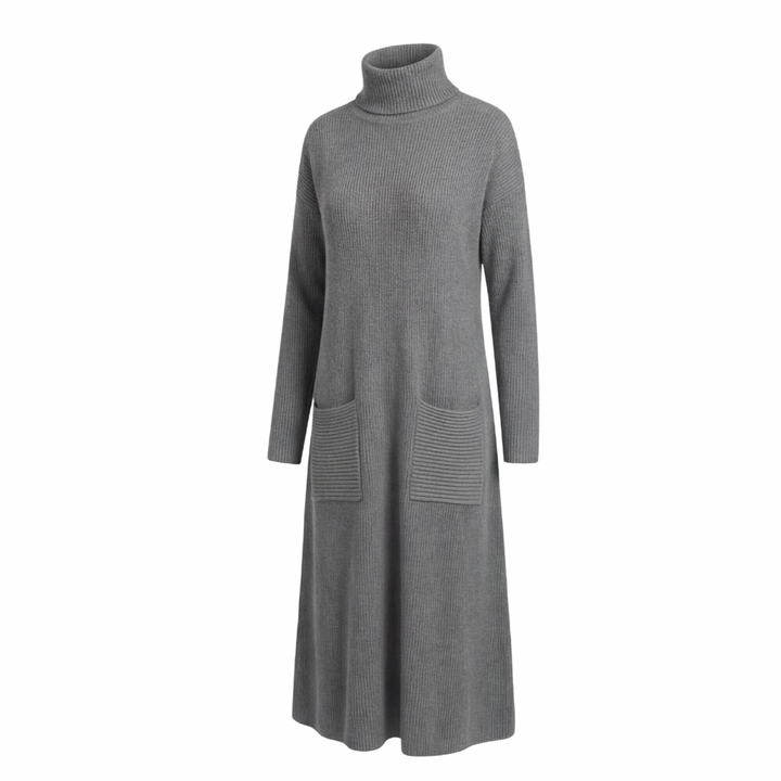 Velara™ - Relaxed Turtleneck Sweater Dress with Pockets