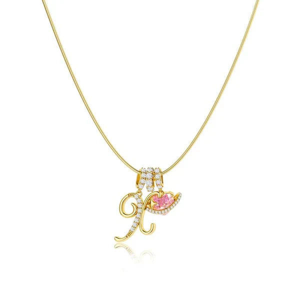 LUMARA™ - 3-Layer Initial Necklace with Pink Heart Zircon