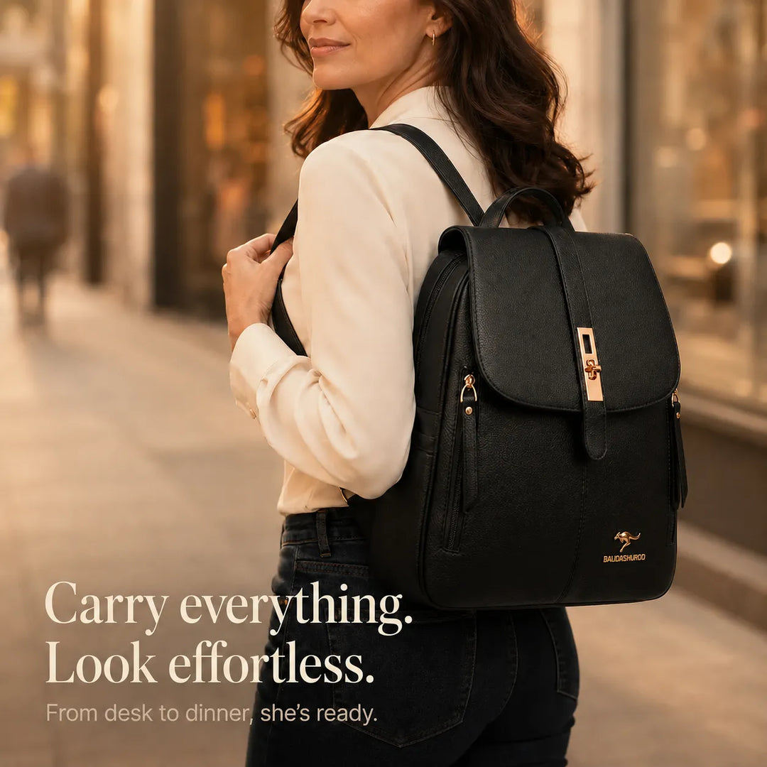 Marabella – Backpack with Twist-Lock Flap and Rose-Gold Hardware