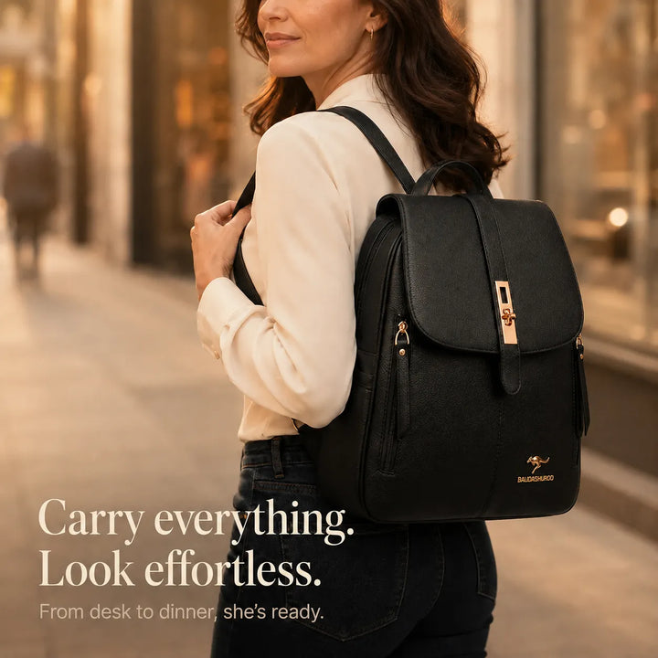 Marabella – Backpack with Twist-Lock Flap and Rose-Gold Hardware