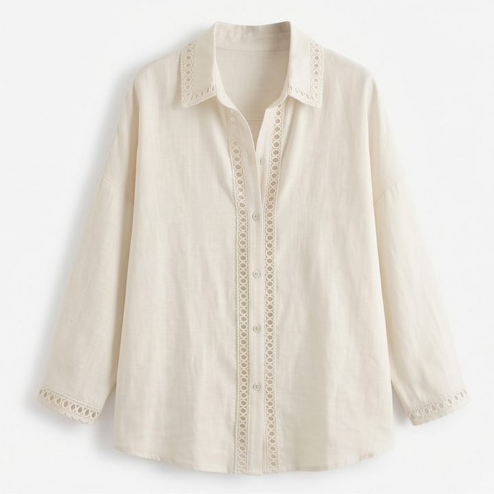 Lunavia - Women's Eyelet Trim Button-Down Blouse