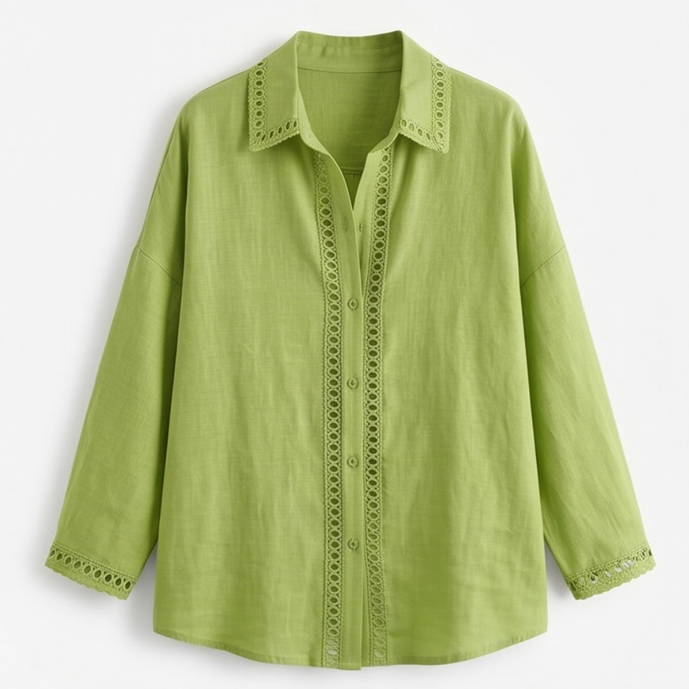 Lunavia - Women's Eyelet Trim Button-Down Blouse