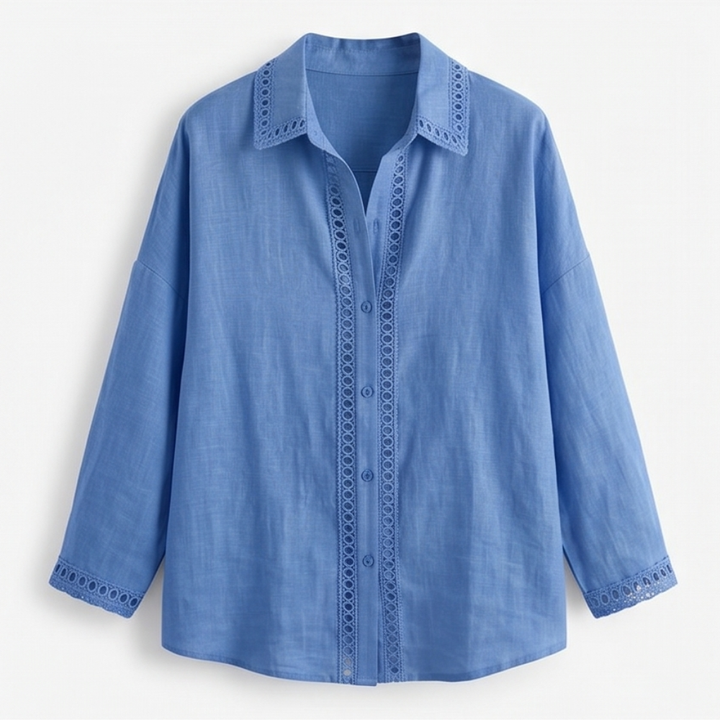 Lunavia - Women's Eyelet Trim Button-Down Blouse