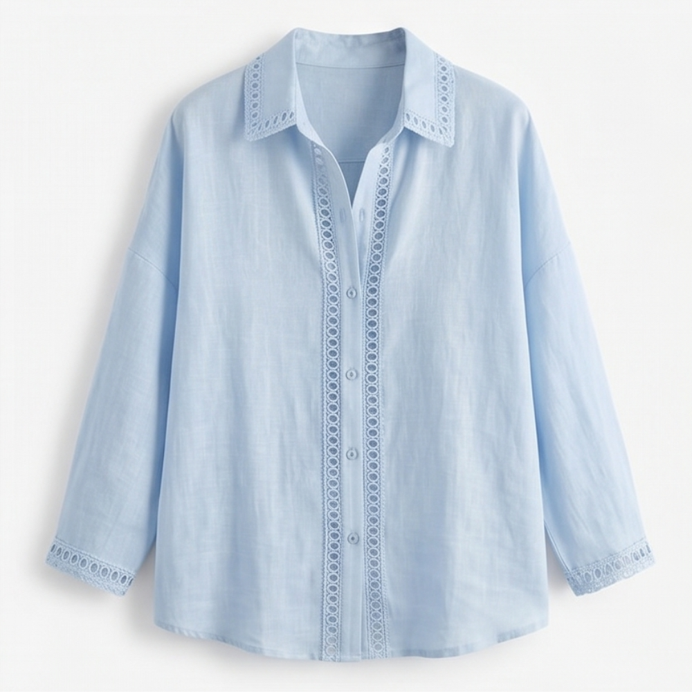 Lunavia - Women's Eyelet Trim Button-Down Blouse