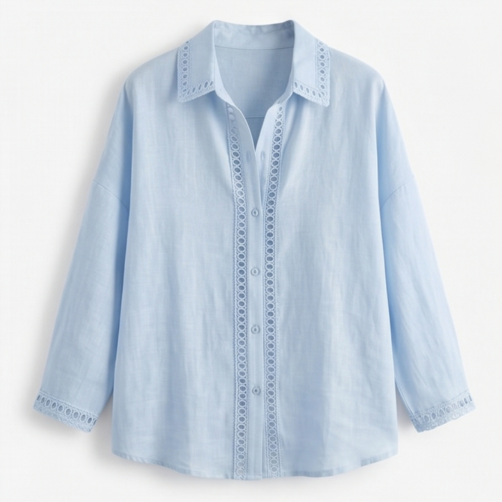Lunavia - Women's Eyelet Trim Button-Down Blouse