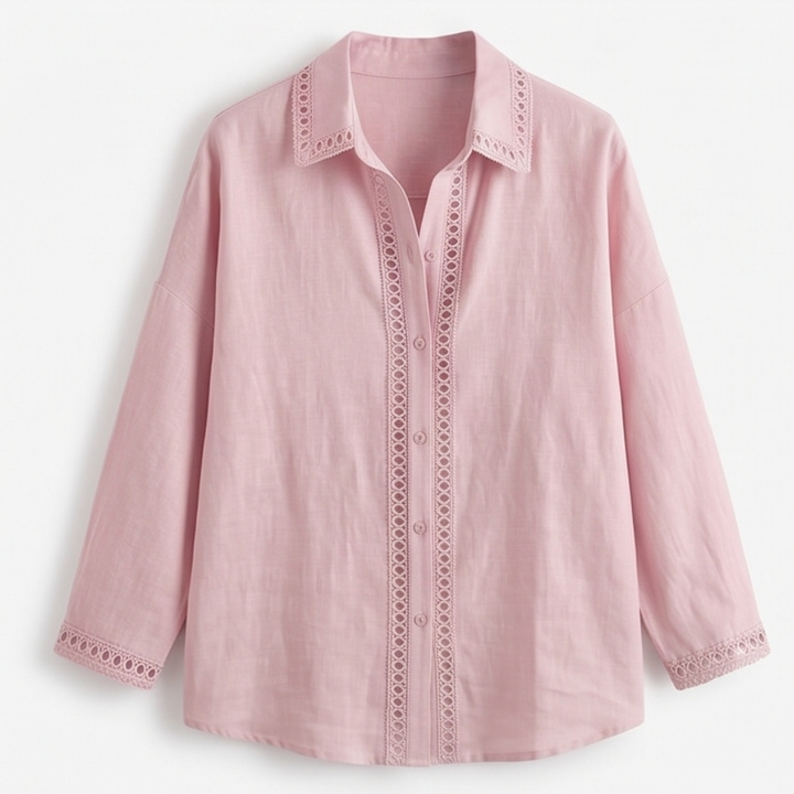 Lunavia - Women's Eyelet Trim Button-Down Blouse