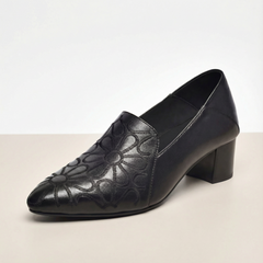Floressa™ – Embroidered Leather Pumps with Cushioned Heel