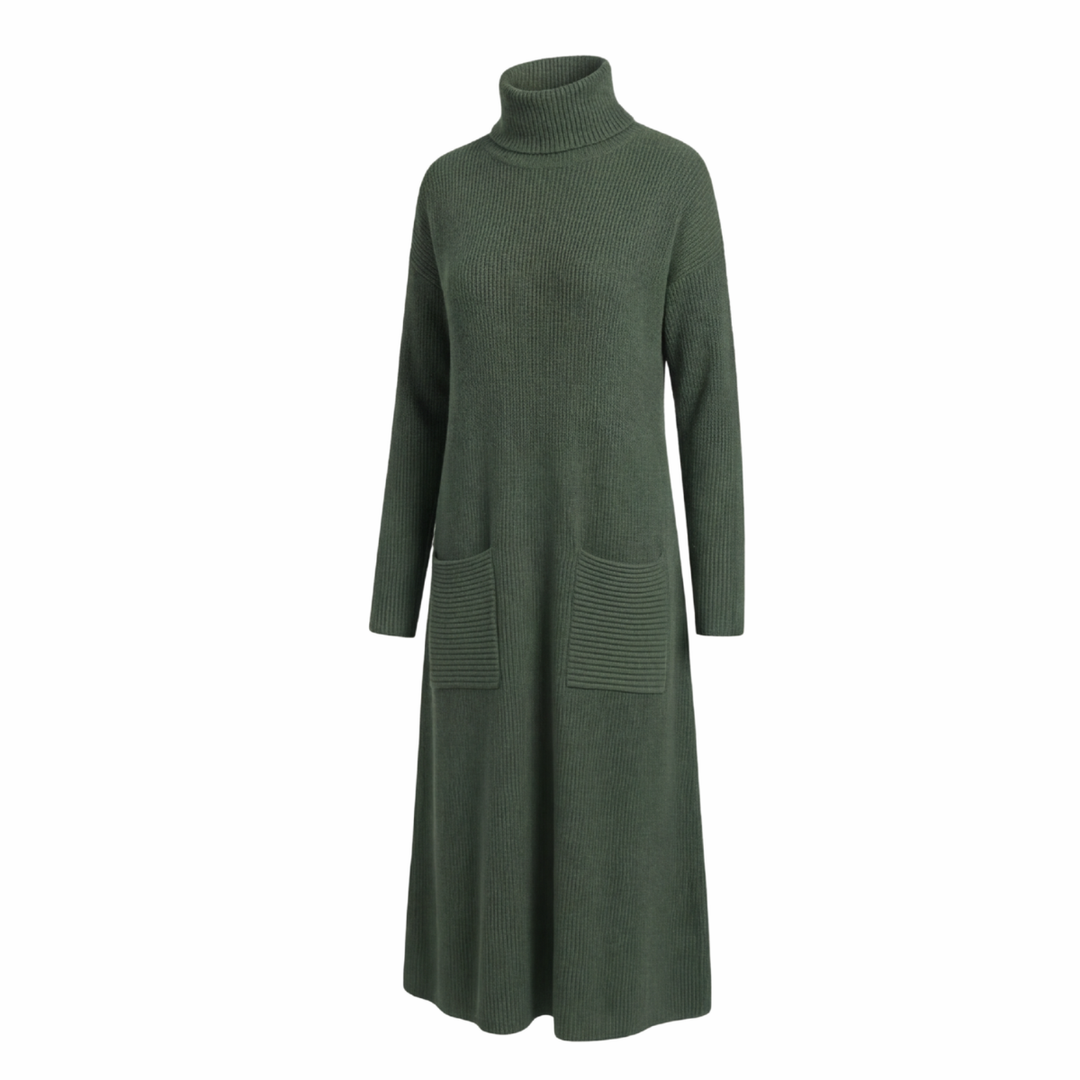 Velara™ - Relaxed Turtleneck Sweater Dress with Pockets