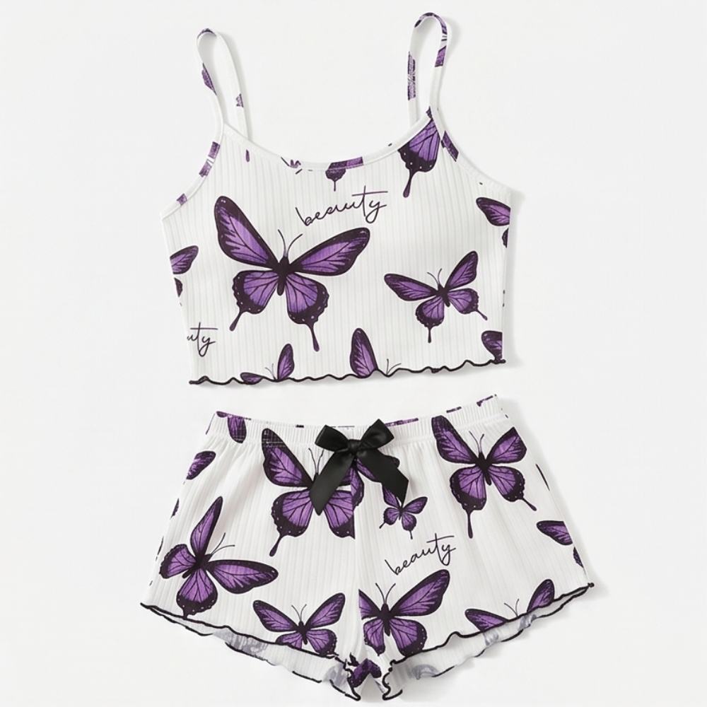 Lunavia™ – Butterfly Print Ribbed Pajama Set