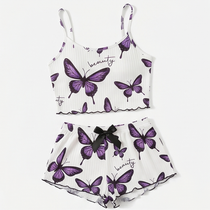 Lunavia™ – Butterfly Print Ribbed Pajama Set