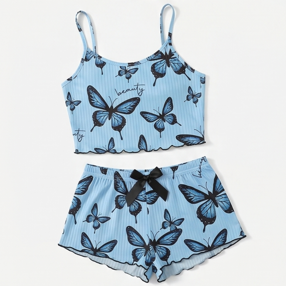 Lunavia™ – Butterfly Print Ribbed Pajama Set