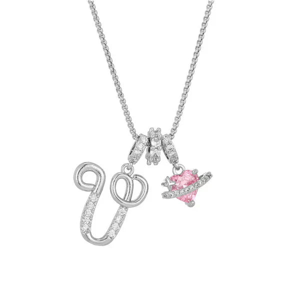 LUMARA™ - 3-Layer Initial Necklace with Pink Heart Zircon