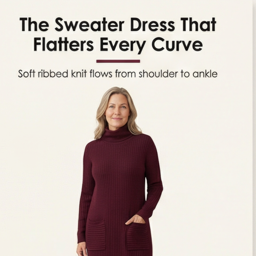 Velara™ - Relaxed Turtleneck Sweater Dress with Pockets