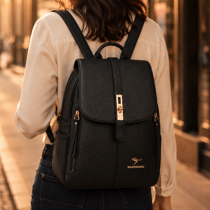 Marabella – Backpack with Twist-Lock Flap and Rose-Gold Hardware