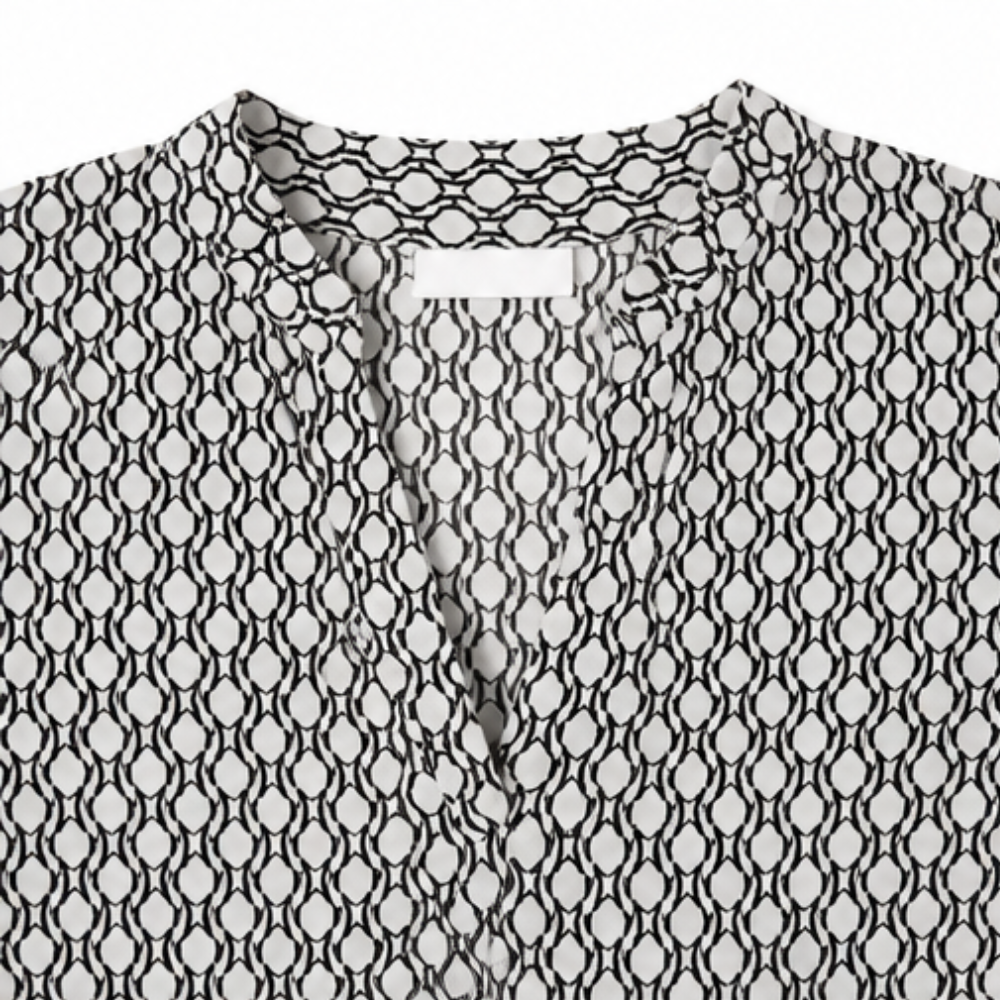 Lunavia™ Geometric V-Neck Blouse with Roll-Tab Sleeves