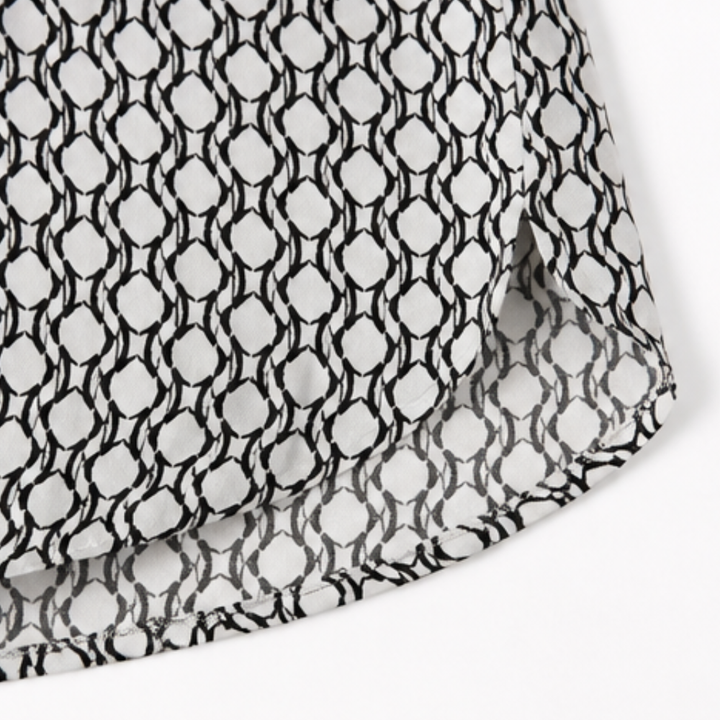Lunavia™ Geometric V-Neck Blouse with Roll-Tab Sleeves
