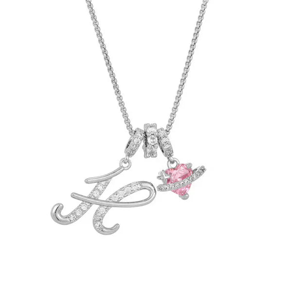 LUMARA™ - 3-Layer Initial Necklace with Pink Heart Zircon